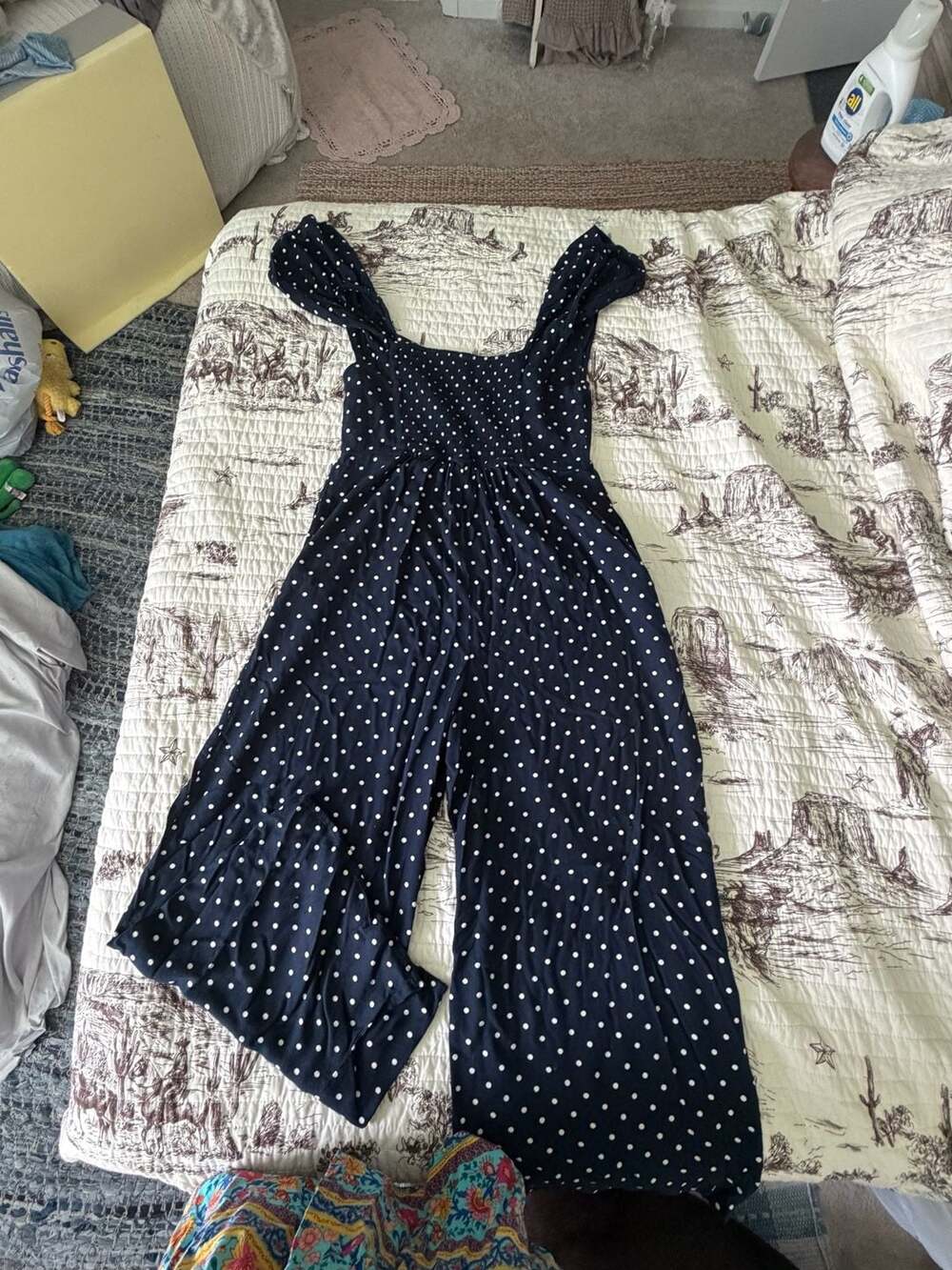 LEITH Ruffle Strap Polka Dot Jumpsuit LARGE